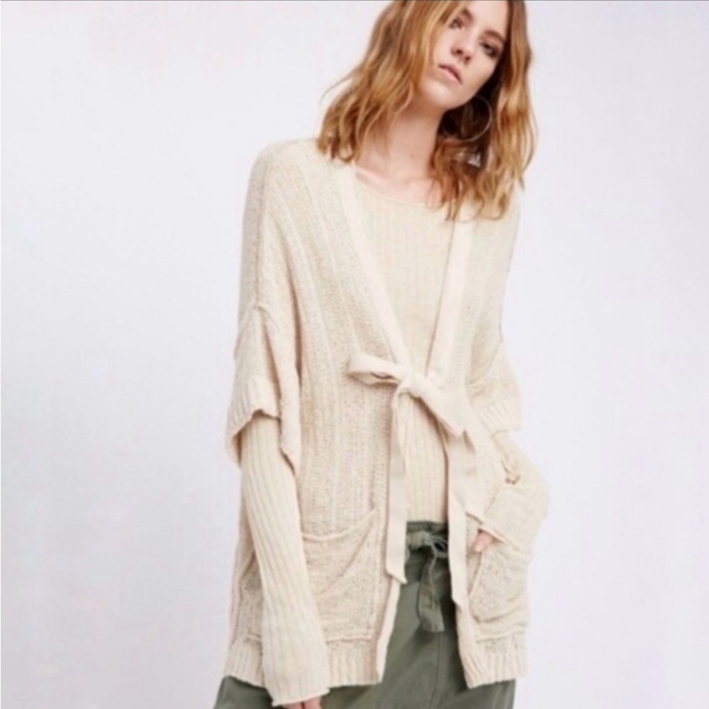 Free People Cream Oversized Cardigan Sweater